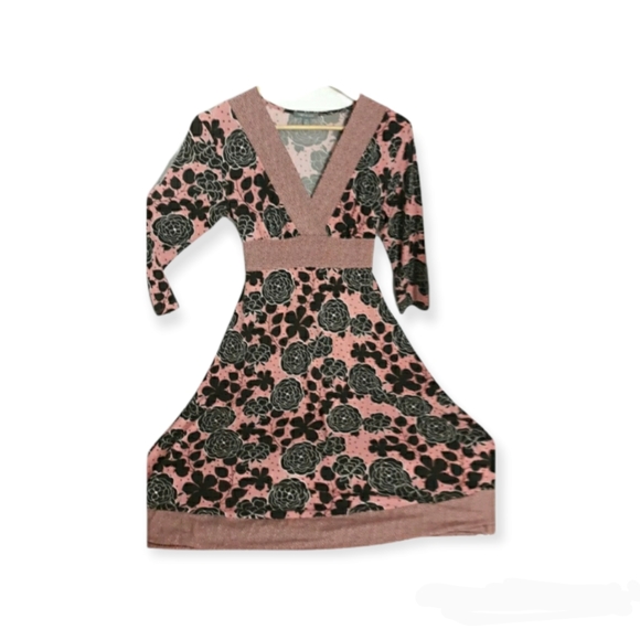 Womens small petite Floral fit & flair 3/4" sleeve Dress vneck tie back - Picture 6 of 6